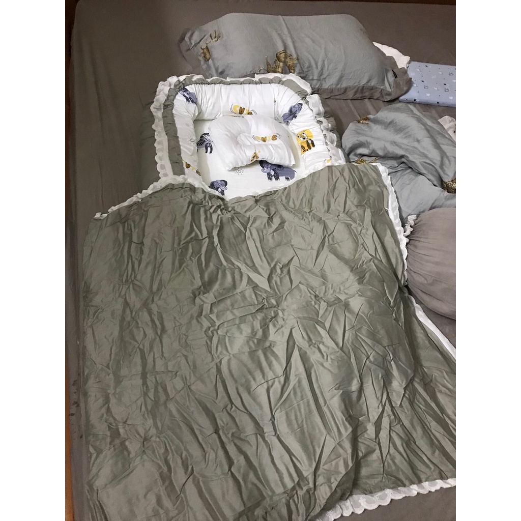 Set đệm nôi đệm ngủ cho bé sơ sinh kèm chăn gối chất liệu cao cấp BaByC