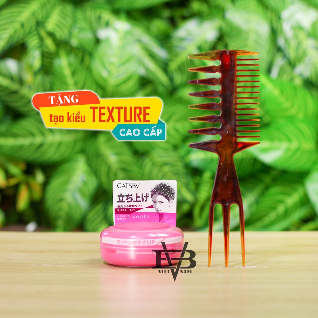 Sáp vuốt tóc Gatsby Moving Rubber Hồng 80ml Nhật Bản + Lược tạo kiểu cao cấp Chaoba