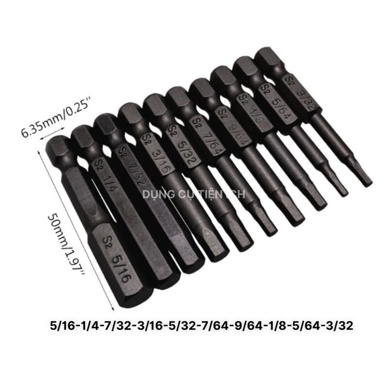 Bộ đầu vít lục giác hệ Inch - Thép S2