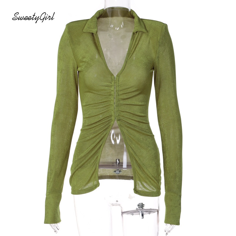 Áo Thun Tay Dài Cổ Chữ V Khoét Sâu Màu Trơn Thời Trang Quyến Rũ Cho Nữ 2022