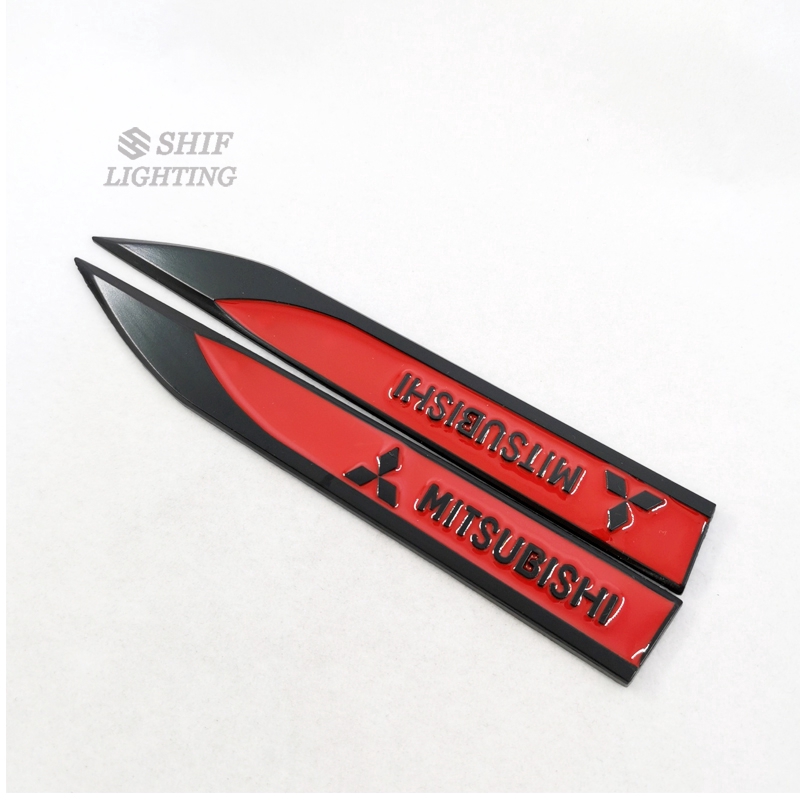 2 X Metal MITSUBISHI Logo Car Side Fender Decorative Blade Emblem Badge Sticker Blade Decal For MITSUBISHI