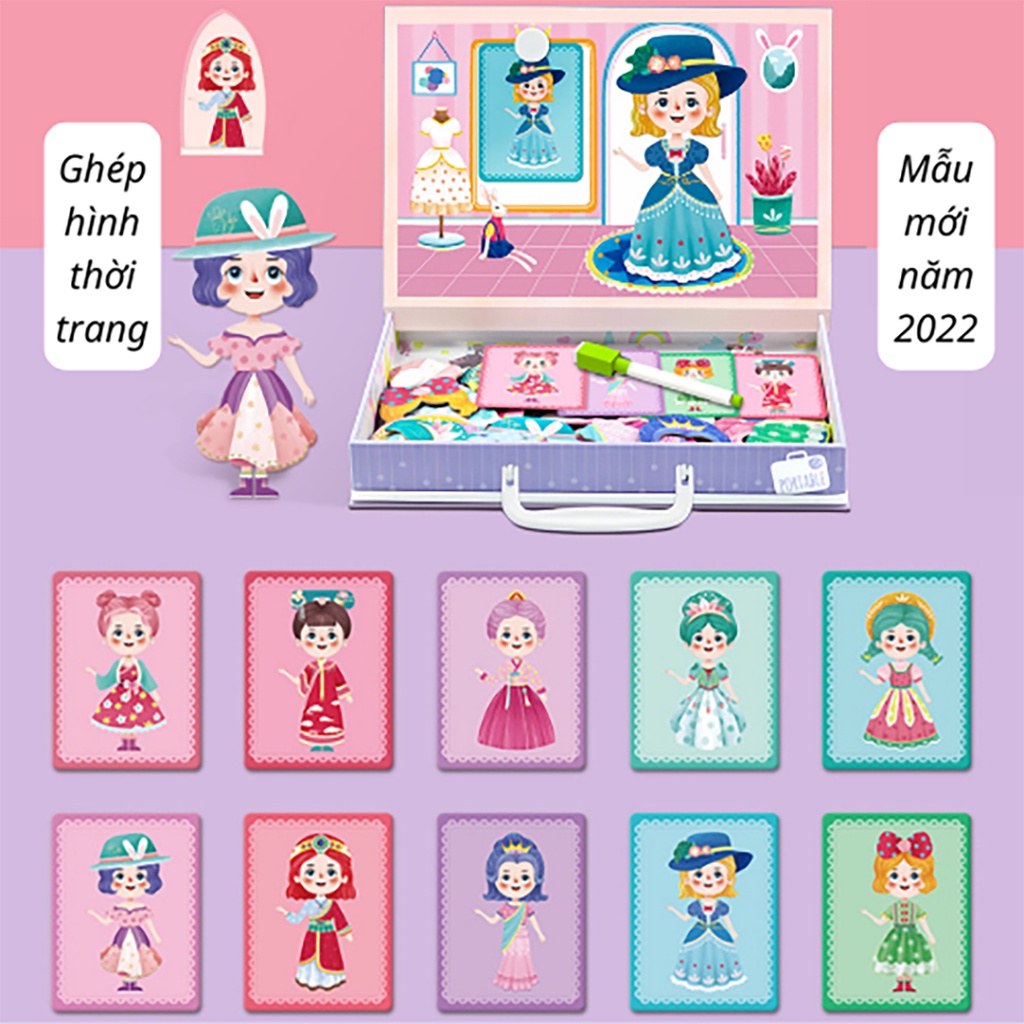 Đồ Chơi Ghép Hình Thiết Kế Thời Trang Công Chúa: Bằng Gỗ & Nam Châm-  Nhiều Chủ Đề, Nhân Vật Cho Bé Sáng Tạo