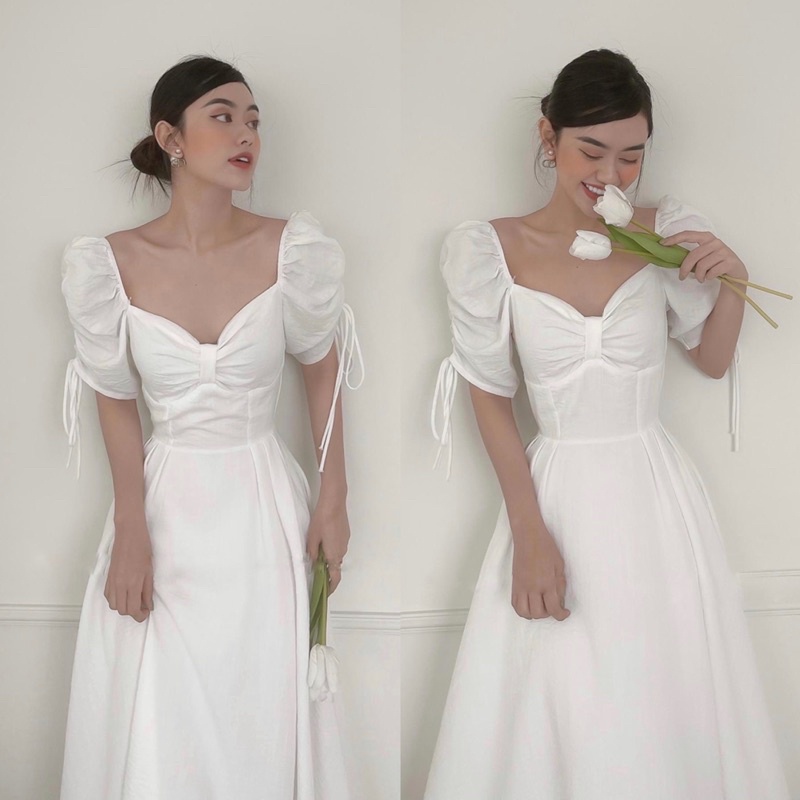 ĐẦM XOÈ TAY PHỒNG CỘT NƠ- HOYADRESS