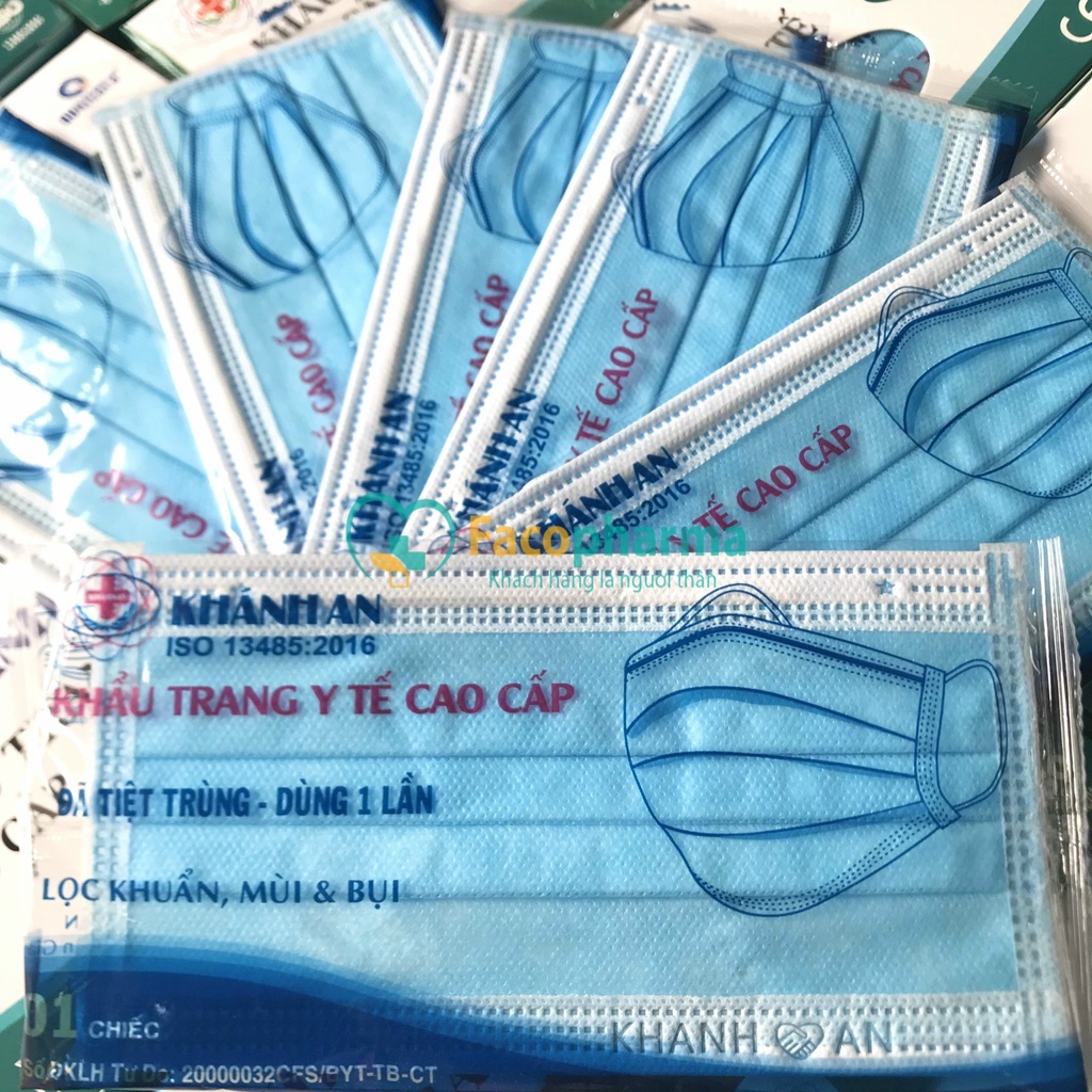 Khẩu trang y tế 4 lớp tiệt trùng bọc từng cái kháng khuẩn hiệu quả hộp 50 cái Khánh An KAKTTTO