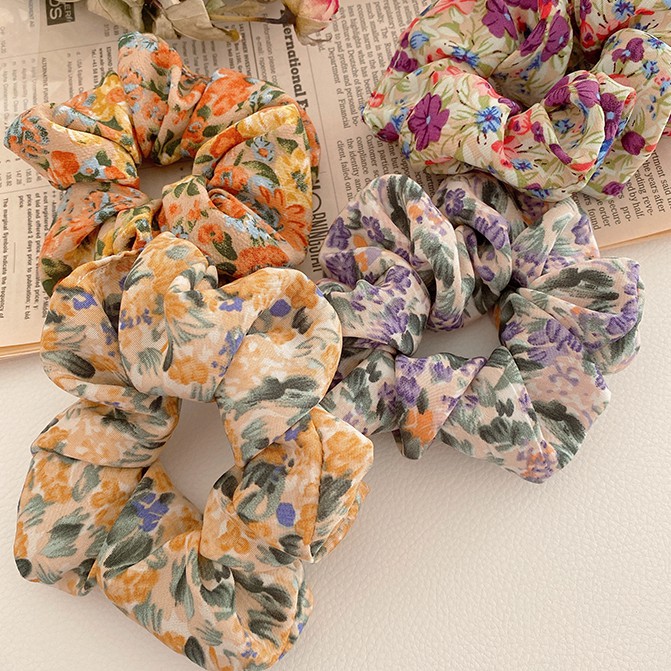 Scrunchies Cột Tóc Vải Hoa Hồng Cổ Điển Mềm Mại Retro Phụ Kiện Xuân Hè