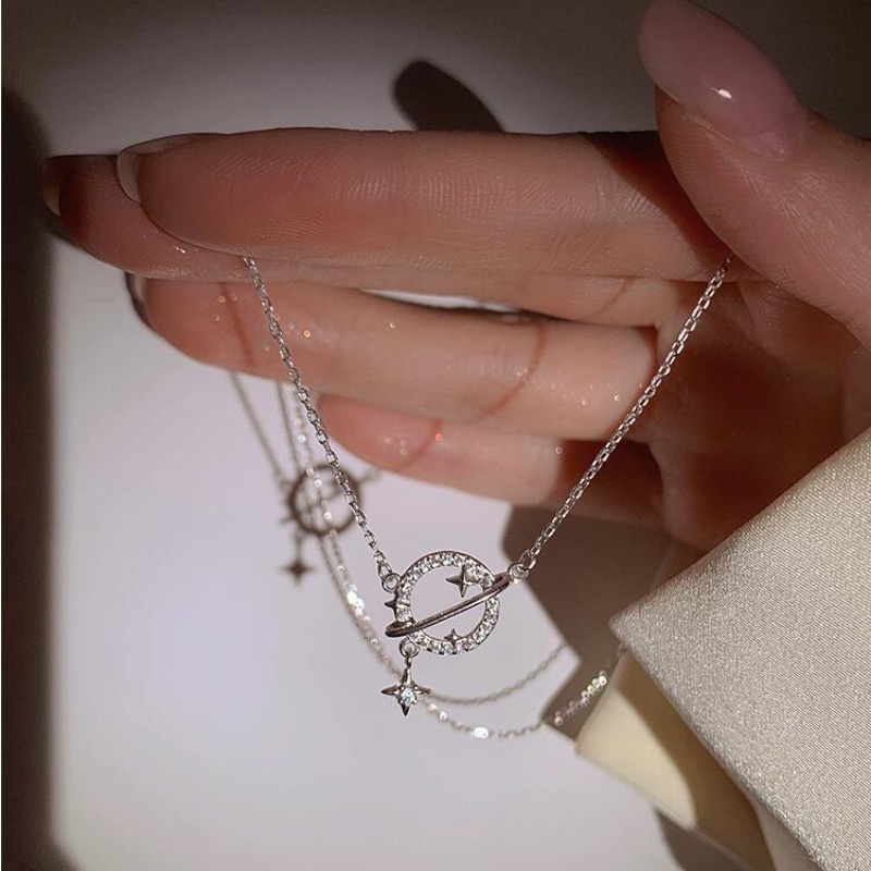 We Flower Vòng cổ Mặt Hình Ngôi Sao / Mặt Trăng Đính Đá Zircon Lấp Lánh Thời Trang Cho Nữ