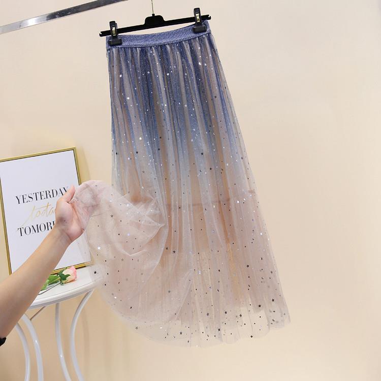 Chân Váy Tulle Dáng Vừa Màu Sắc Gradient Họa Tiết Bầu Trời Đầy Sao Thời Trang 2022 Cho Nữ