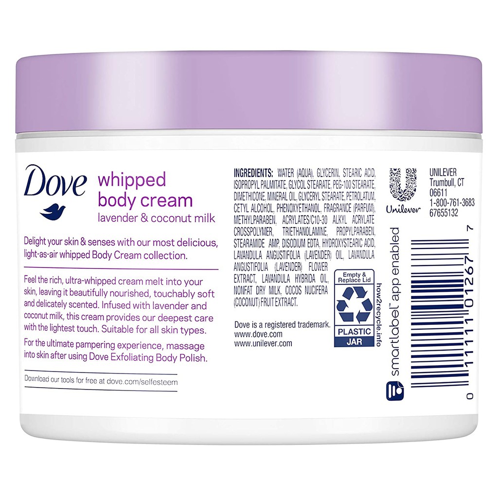 Kem dưỡng ẩm cơ thể Dove Whipped Lavender and Coconut Milk Body Cream 283g (Mỹ)