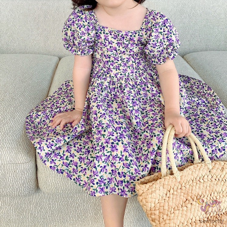 Đầm hoa tay phồng phong cách hàn quốc xinh xắn dành cho bé gái