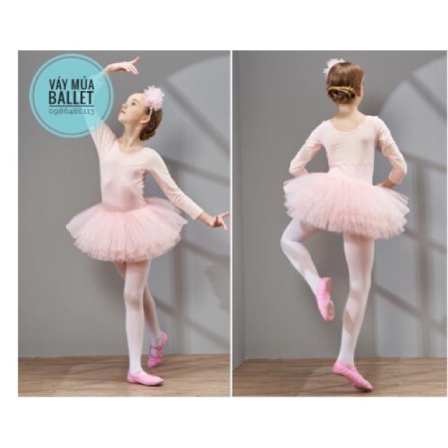 Ballet Váy múa phối voan dài tay màu nude