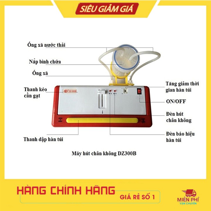 (Trợ giá shopee) MÁY HÚT CHÂN KHÔNG DZ300B HÚT NƯỚC+ Túi hút chân không