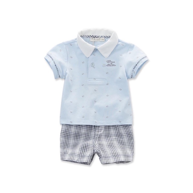 Set nam phông polo viền cổ trắng quần kẻ Dave & Bella