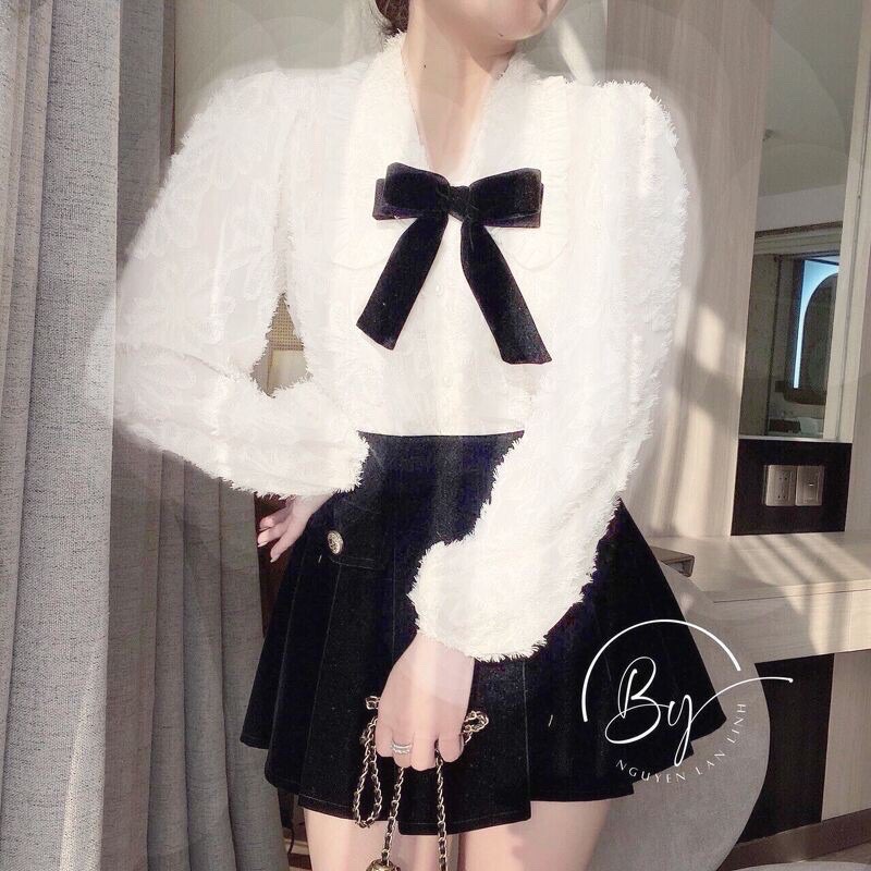 Áo Sơ Mi Tơ Bèo Nơ Ngực Hot