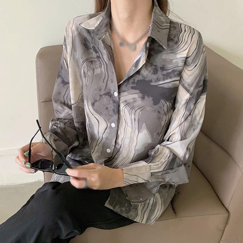 Áo Sơ Mi Dài Tay In Họa Tiết Retro Cho Nữ