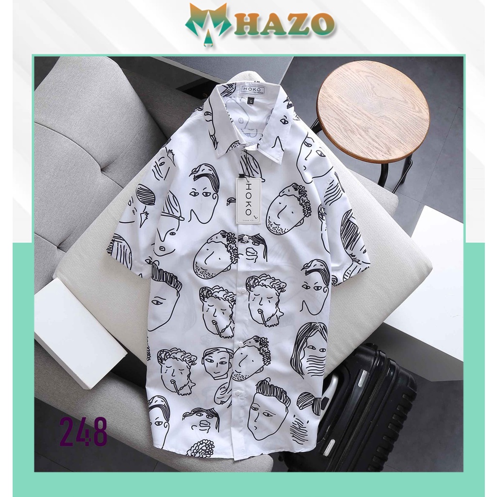 Áo Sơ Mi Nam Nữ Ngắn Tay Cổ Bẻ 248 In Họa Tiết Khuôn Mặt Ngộ Nghĩnh Chất Vải Thoáng Mát  Mẫu Siêu Cute - Hazo