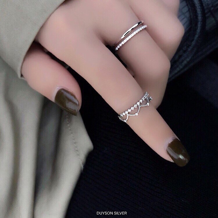 Nhẫn hai hàng đính đá bạc 925 DUYSON SILVER [NFKX1]
