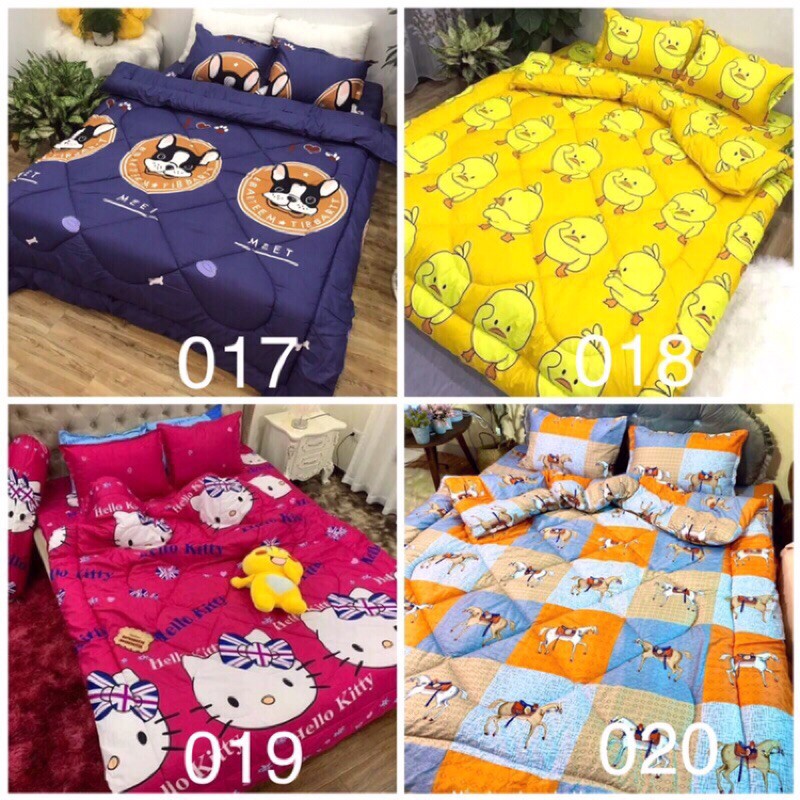 Trọn bộ 5 món ga gối chăn phao poly cotton có ruột bông dày loại 1( ib chọn mẫu ) | BigBuy360 - bigbuy360.vn