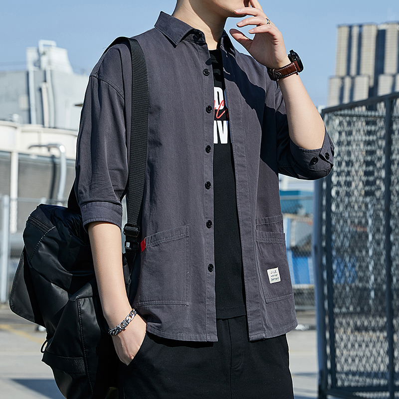 Áo sơ mi nam  Áo thun nam vải đũi tay lỡ mã MK dáng ngắn tay thể thao túi phong cách Hàn Quốc dài đẹp hè thu | BigBuy360 - bigbuy360.vn