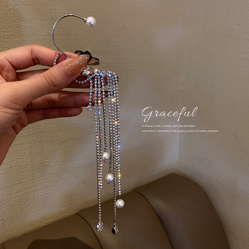 Bông Tai Dạng Kẹp Đính Pha Lê &amp; Ngọc Trai Kiểu Hình Học Phong Cách Cổ Điển Thời Trang Cho Nữ