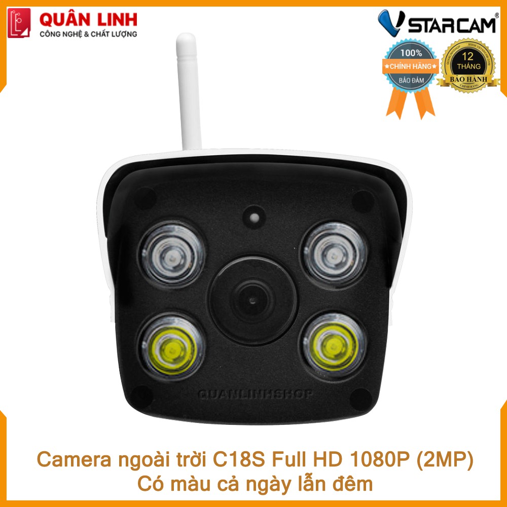 [Mã 253ELSALE hoàn 7% đơn 300K] Camera Vstarcam C18s Full HD 1080P quay đêm có màu kèm thẻ 64GB