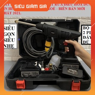 Máy rửa xe dùng pin mini, máy xịt rửa tăng áp hitachi 199v áp lực cao 1400w loại xịn