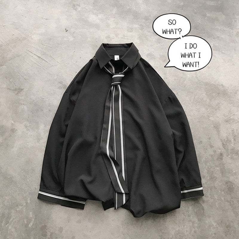 Áo Sơ Mi Tay Dài Họa Tiết Cà Vạt Thời Trang Hàn Quốc Cho Nam Nữ