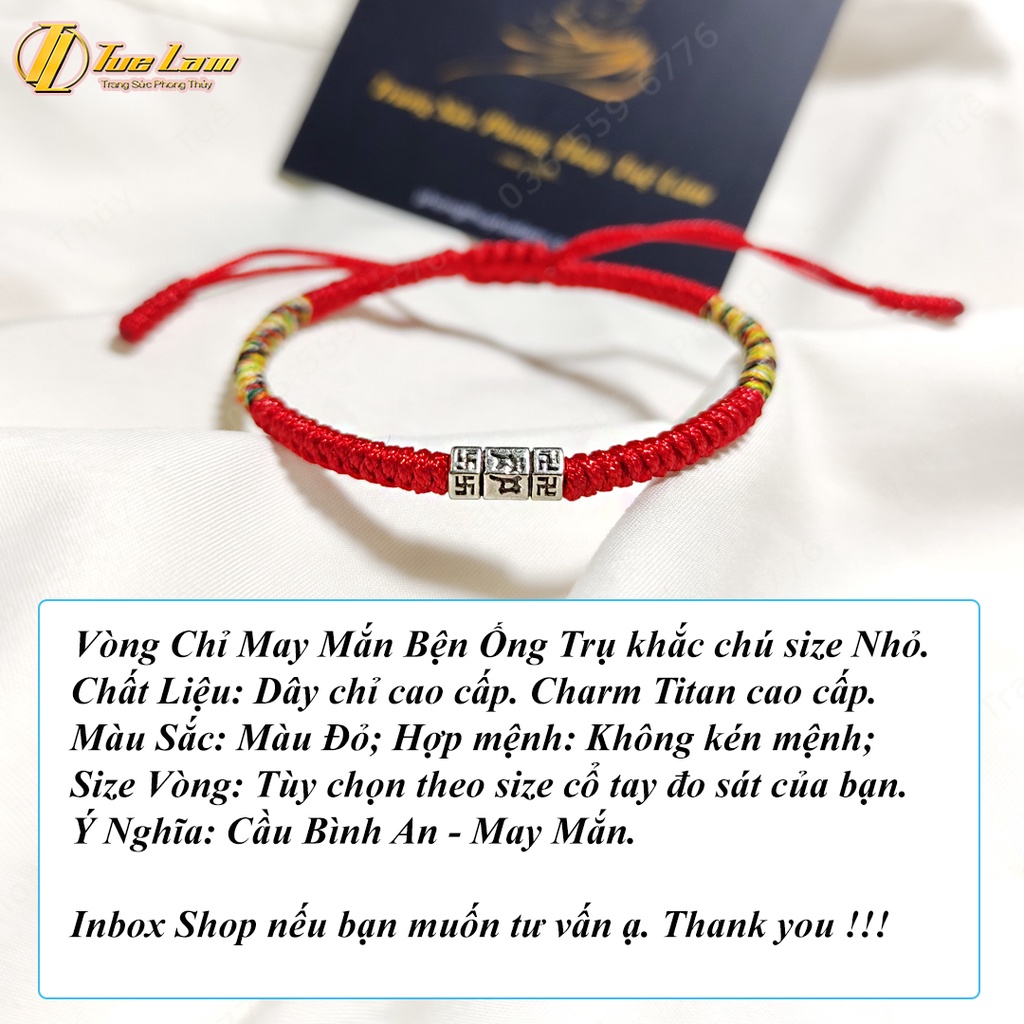 Vòng tay chỉ đỏ may mắn bện handmade charm ống trụ khắc kinh tây tạng bình an - Tuệ Lâm