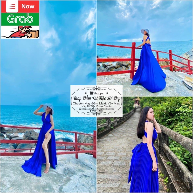 [Mã WAMT1505 giảm 10K đơn 0K] [FREESHIP] Đầm Maxi đi biển đầm đi biển váy đi biển dập ly chéo lưng