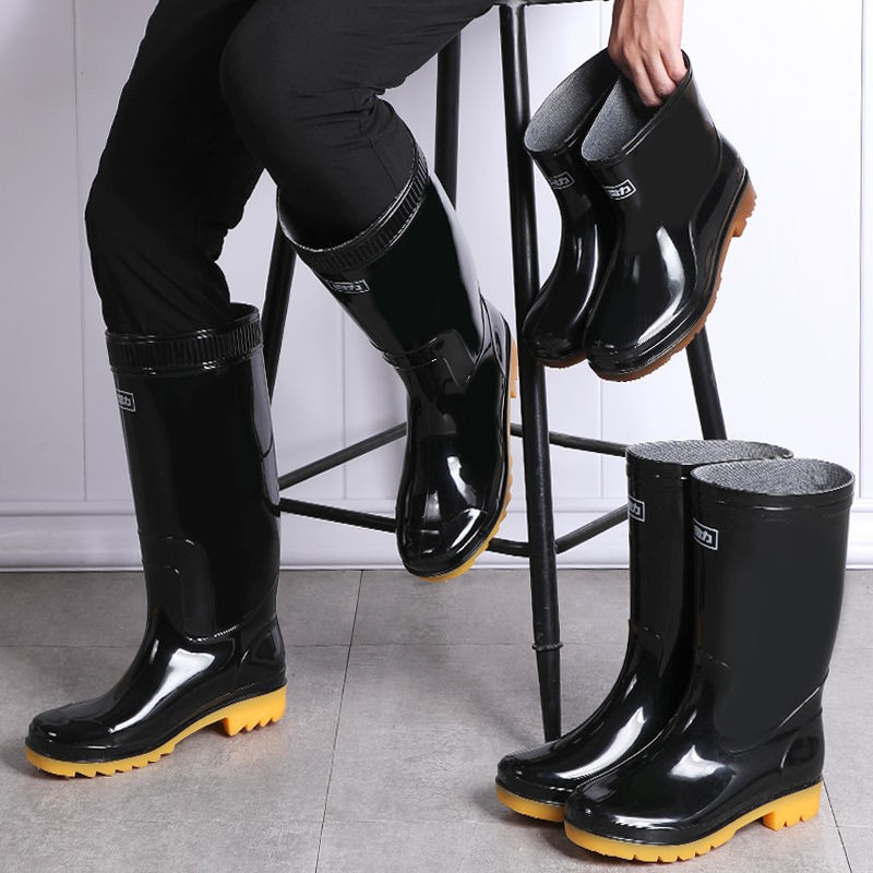 Bán trước۞⊙Giày đi mưa kéo lại nước nam không thấm ống cao giữa thấp trên đầu ngắn overshoes su kết hợp nhung Ủng