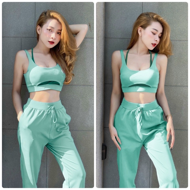 Sét quần dài jogger áo bra 2 lớp siêu xinh tập gym yoga aerobic zumba