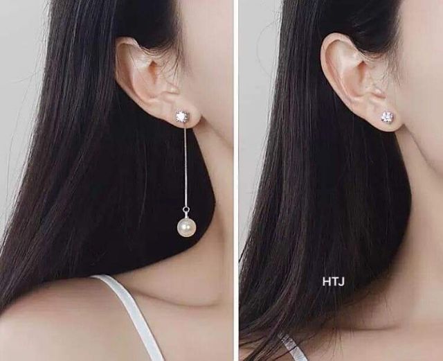 BÔNG TAI NGỌC TRAI DÁNG DÀI- Đeo được 2 kiểu - S99