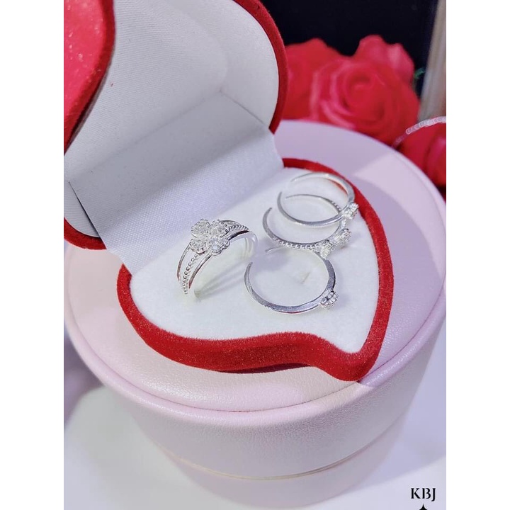 Nhẫn nữ bạc ta cỏ bốn lá đính đá (3 nhẫn ghép 1) - Kho sỉ bạc Nhất Linh