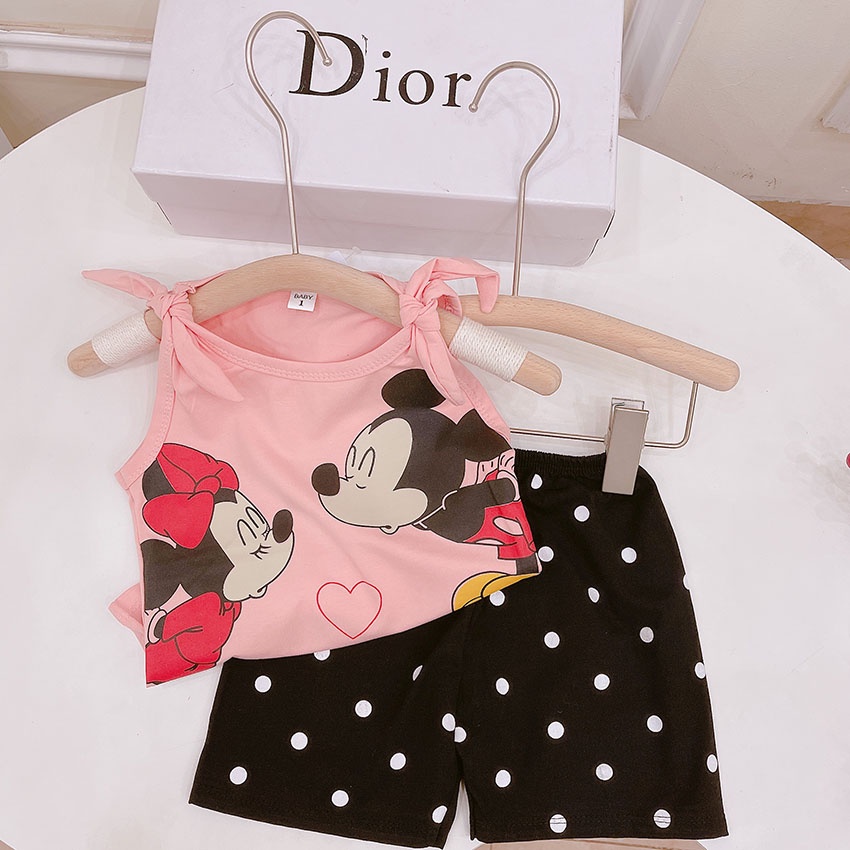 Bộ Quần Áo Ba Lỗ Micky Tym Buộc Nơ Vai Vải Cotton Cho Bé Từ 7-21kg Mã BL21