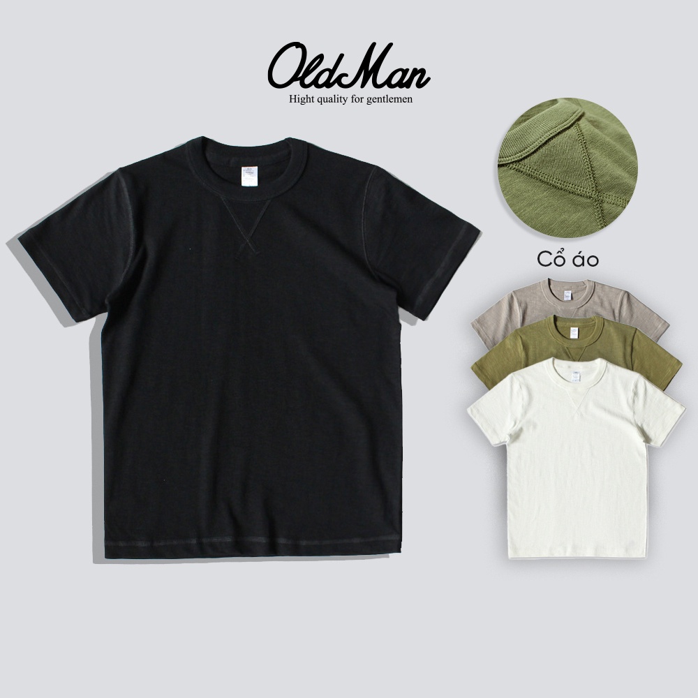 Áo Thun Cotton Xược Mỹ, Áo Phông Tây Ngắn Cổ Tròn Dệt Kim Chữ V Cao Cấp OLDMAN 300g Chất Liệu Dày Dặn, Chuẩn Form , Cổ Đ