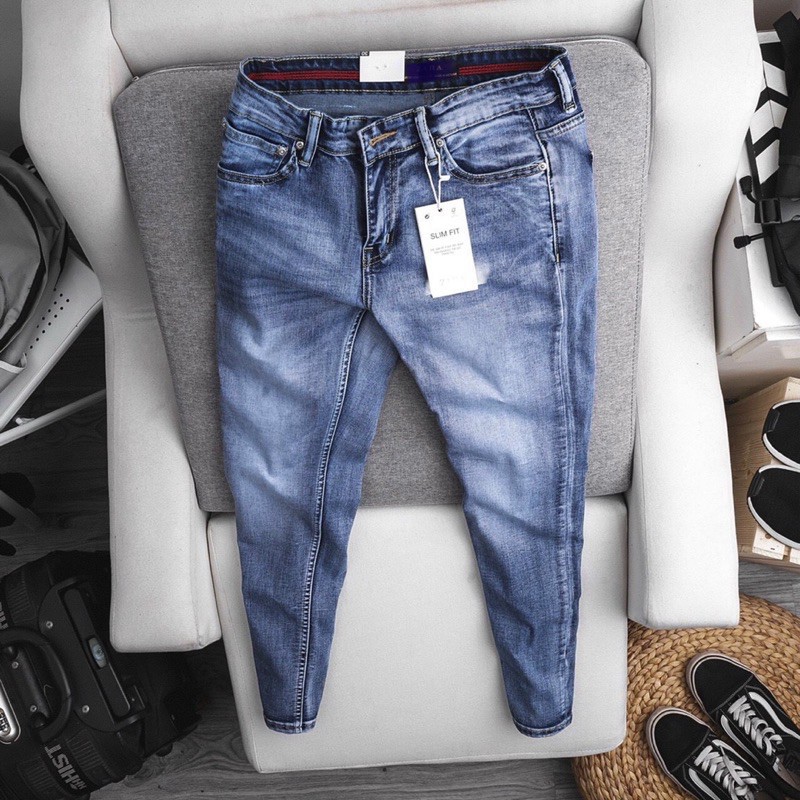 NEW- Quần jean nam xuất xịn xanh wax thời trang - ống ôm jean co giãn Hải An Jeans *