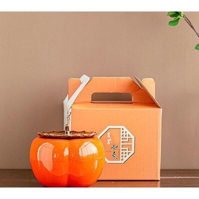 Hũ Đựng Trà Bánh Kẹo Mứt Tết Bằng Gốm Sứ Có Hình Quả Hồng (Mẫu 1)