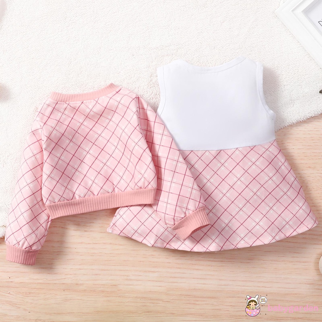 Set áo khoác hoa + đầm chữ A không tay cổ tròn eo cao + áo khoác cardigan màu tím/ hồng cho bé