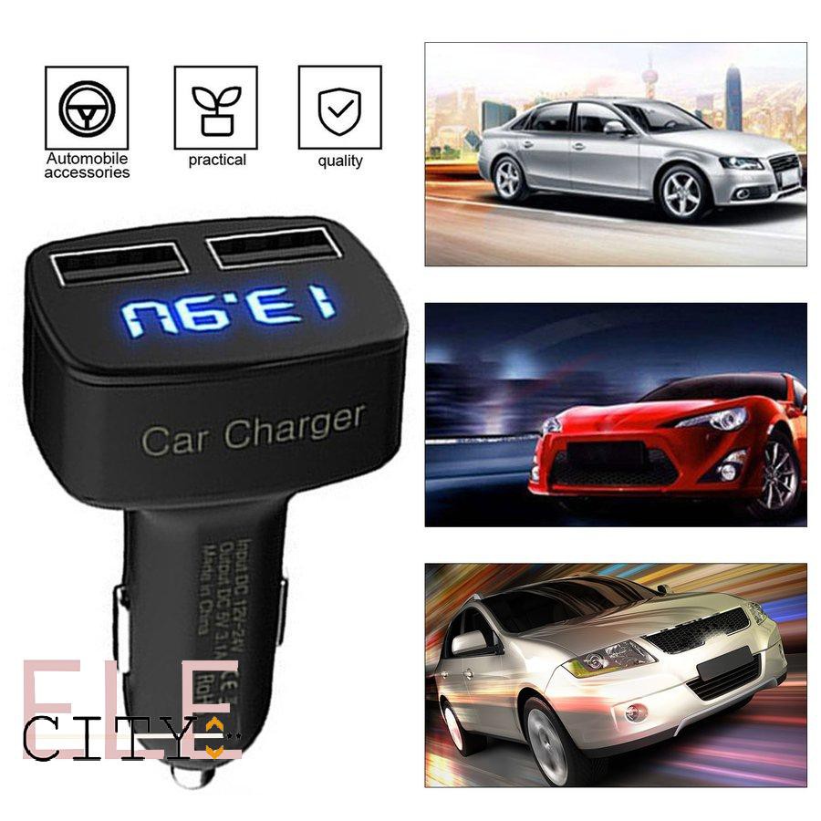 111ele} 4 In 1 Dual USB Car Charger Adapter With Voltage Current Temperature Tester