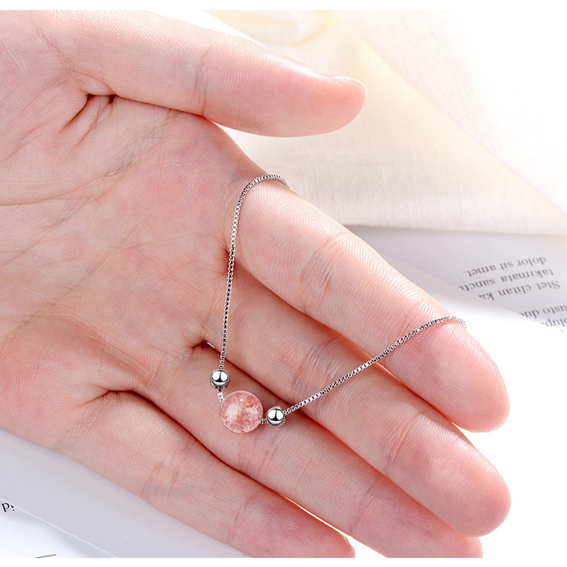 925 Silver Bracelet with Natural Pink Crystal Stone