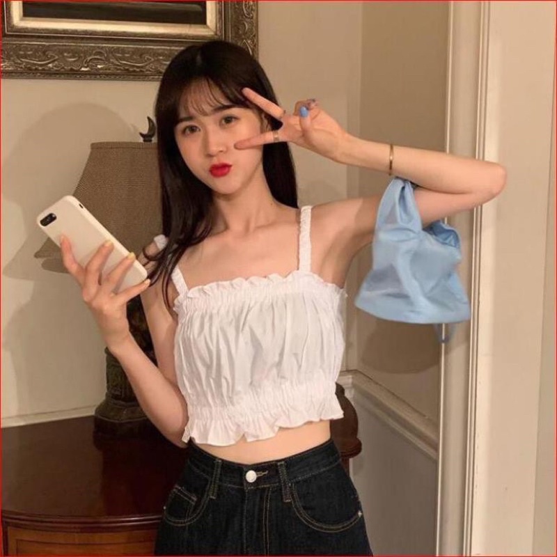 Áo 2 Dây Đũi Croptop 2 Màu Tím Trắng Cực Xinh
