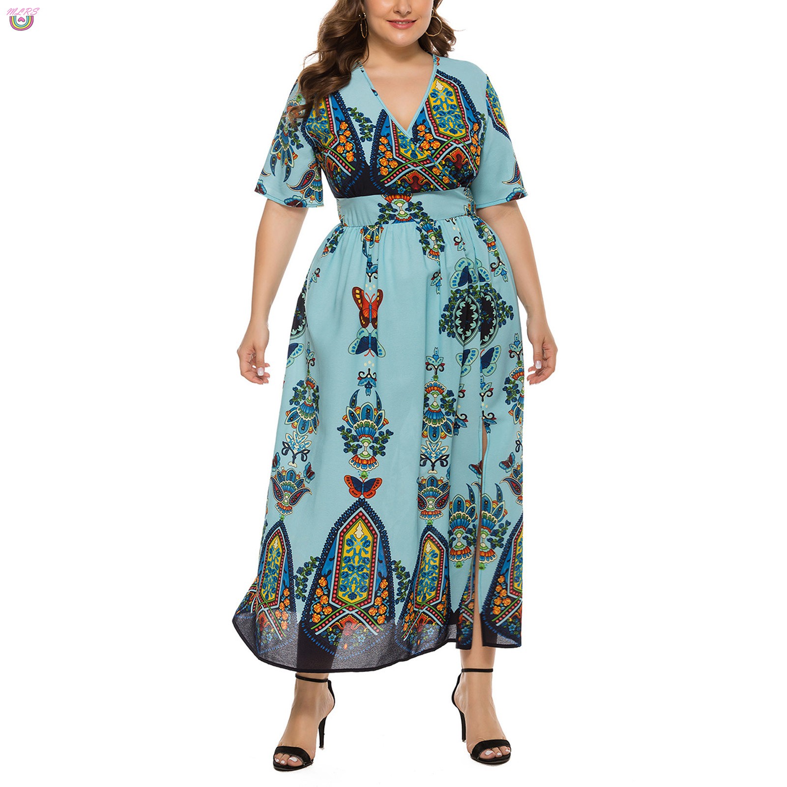 VN Đầm Maxi Cổ Chữ V Họa Tiết Hoa Cho Nữ Size Xl-5Xl