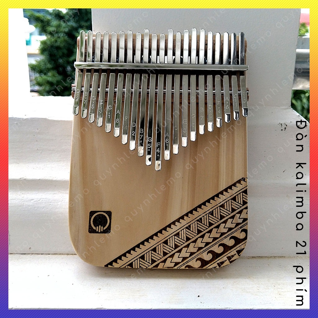 Đàn kalimba 21 phím khắc hoạ tiết thổ cẩm, Kalimba gỗ nguyên khối, đàn piano ngón tay cái , phụ kiện tốt với deal sốc