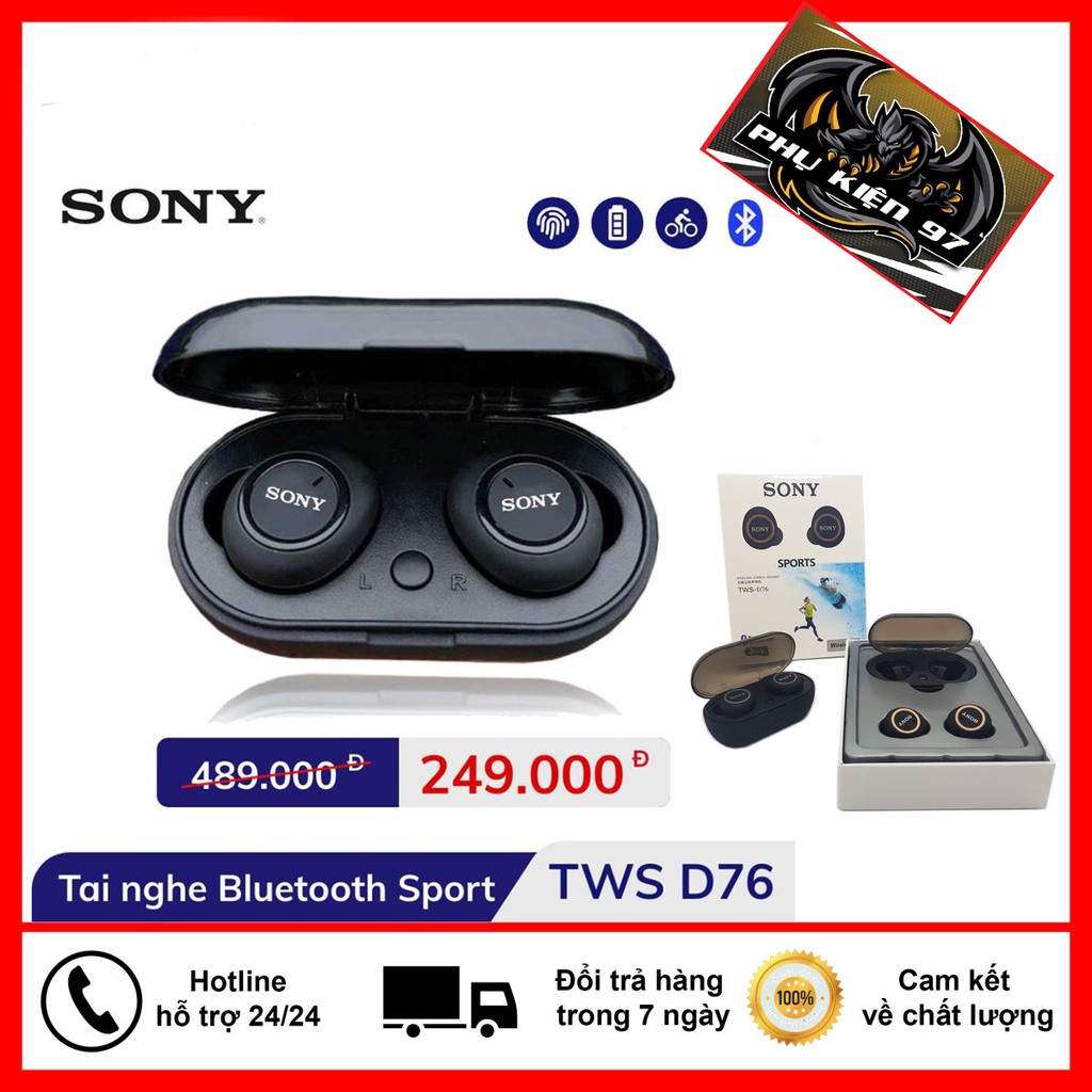 Tai Nghe Bluetooth Sony 🚛[FREESHIP] Sony D76 Công Nghệ Âm Thanh TWS 5.0, Chống ồn, Ổn Định, Bass Treble Đầy Đủ