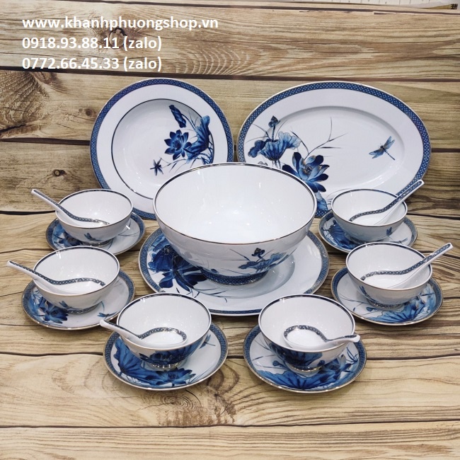 Bộ chén tô dĩa sứ Minh Long Hoàng Cung Sen Vàng - bộ chén tô dĩa sứ Minh Long