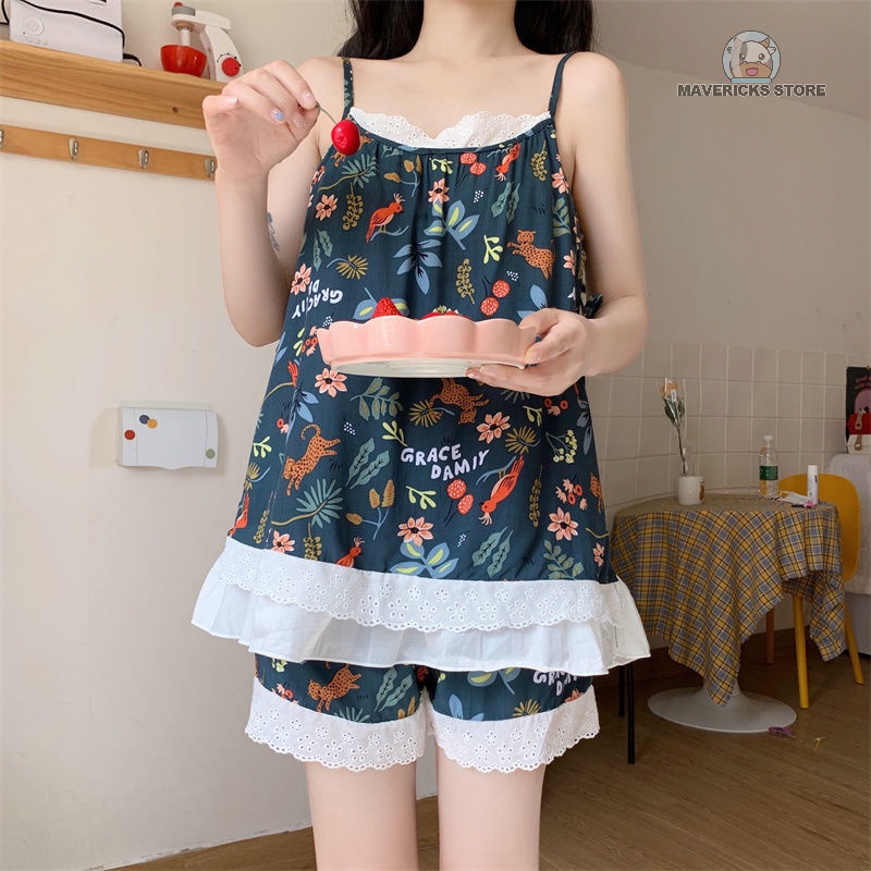 Set áo hai dây in hoa + quần ngắn phong cách hè cho nữ