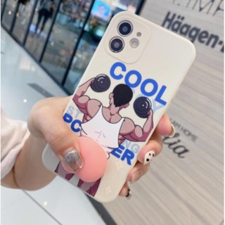 Ốp lưng dẻo viền vuông iPhone 6 đến 12 Pro Max hình lực sĩ mông hồng siêu ngầu ngộ nghĩnh bảo vệ camera