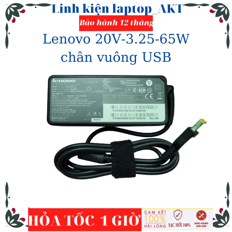 Sạc Laptop Lenovo 20V-3.25A -65W-ZIN chân USB G40 G50 G70 Thinkpad E440 E450 E550 T430 T440 T450 T460 Ideapad Flex 2 3