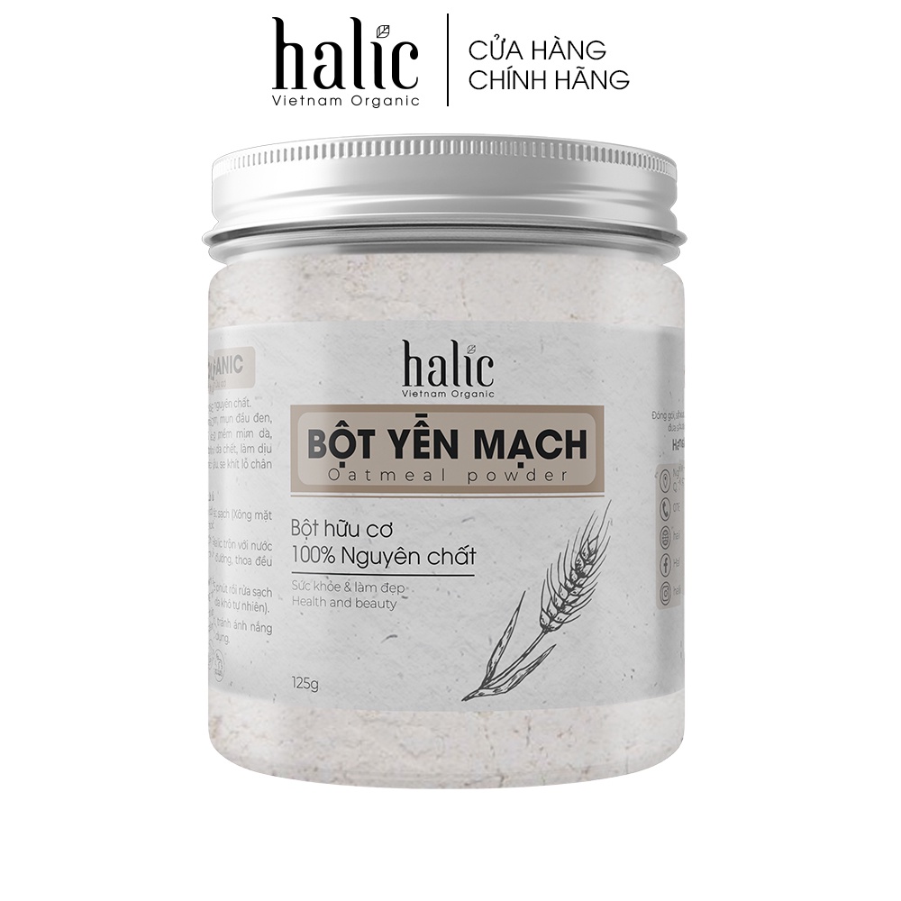 Bột Yến Mạch đắp mặt nạ nguyên chất Halic Organic 125G chống lão hóa da, ngừa mụn, làm trắng sáng da hiệu quả