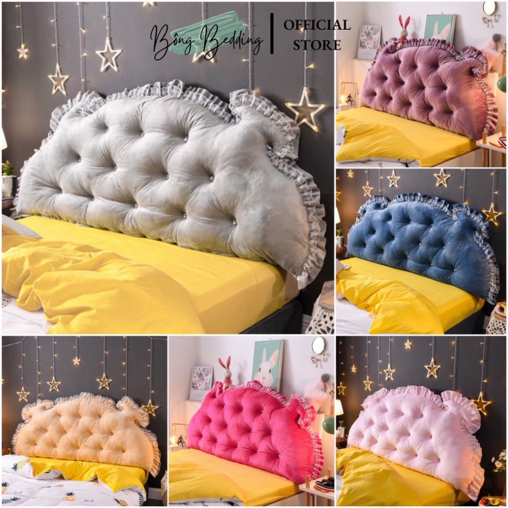 Gối Tựa Đầu Giường HIN BEDDING Mẫu Hoàng Gia Đính Khuy Đá Cao Cấp Hàng Có Sẵn Kích Thước 1m5 và 1m8 Cao 65cm
