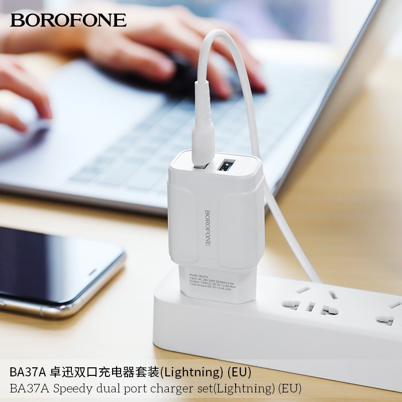 Bộ sạc cáp 2.4A BOROFONE BA37A gồm 2 cổng USB dây dài 1m - Chính hãng